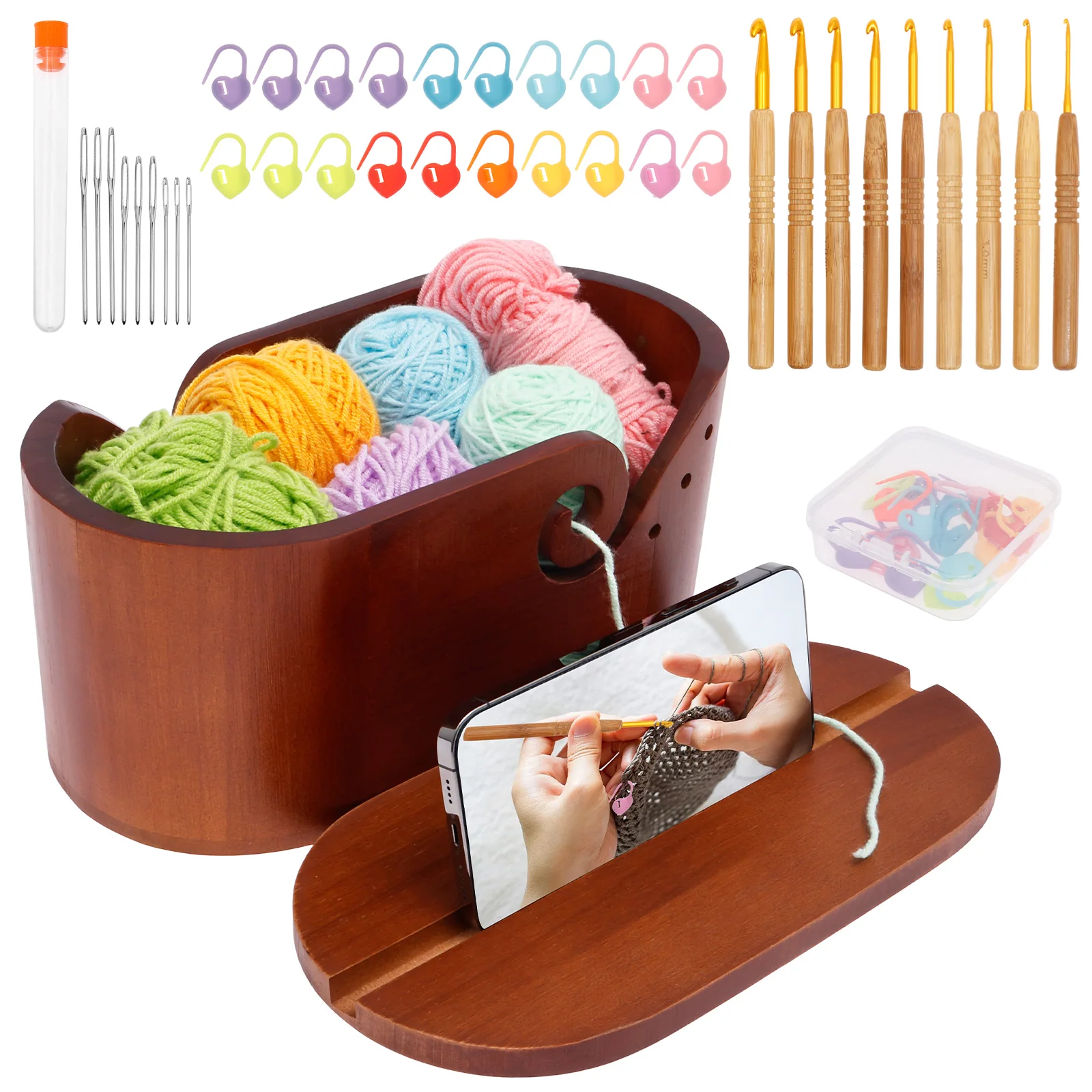 

Wooden Yarn Bowl Holder Craft Knitting Bowl Large Yarn Holder Dispenser Yarn Storage Bowls for Handmade DIY Knitters & Crocheter