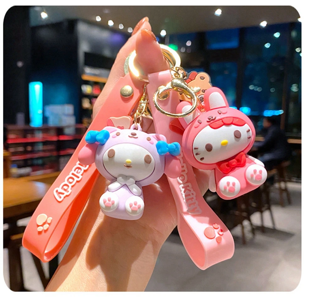 Sanrio Hellokitty Doll Keychain Cinnamoroll Melody Pochacco Cute Key Ring Phone Bag Charms Pendant Kids Toys Backpack Decor Gift