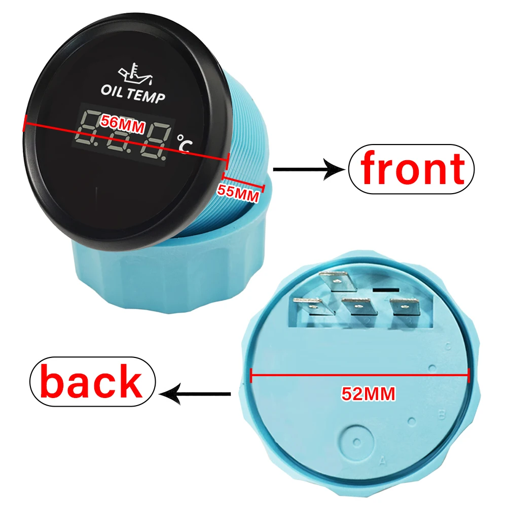 ELING 52mm New Universal Waterproof Boat Oil Temp Gauge Meter 50-150℃ with Red Backlight 12V 24V for Car Boat Yacht