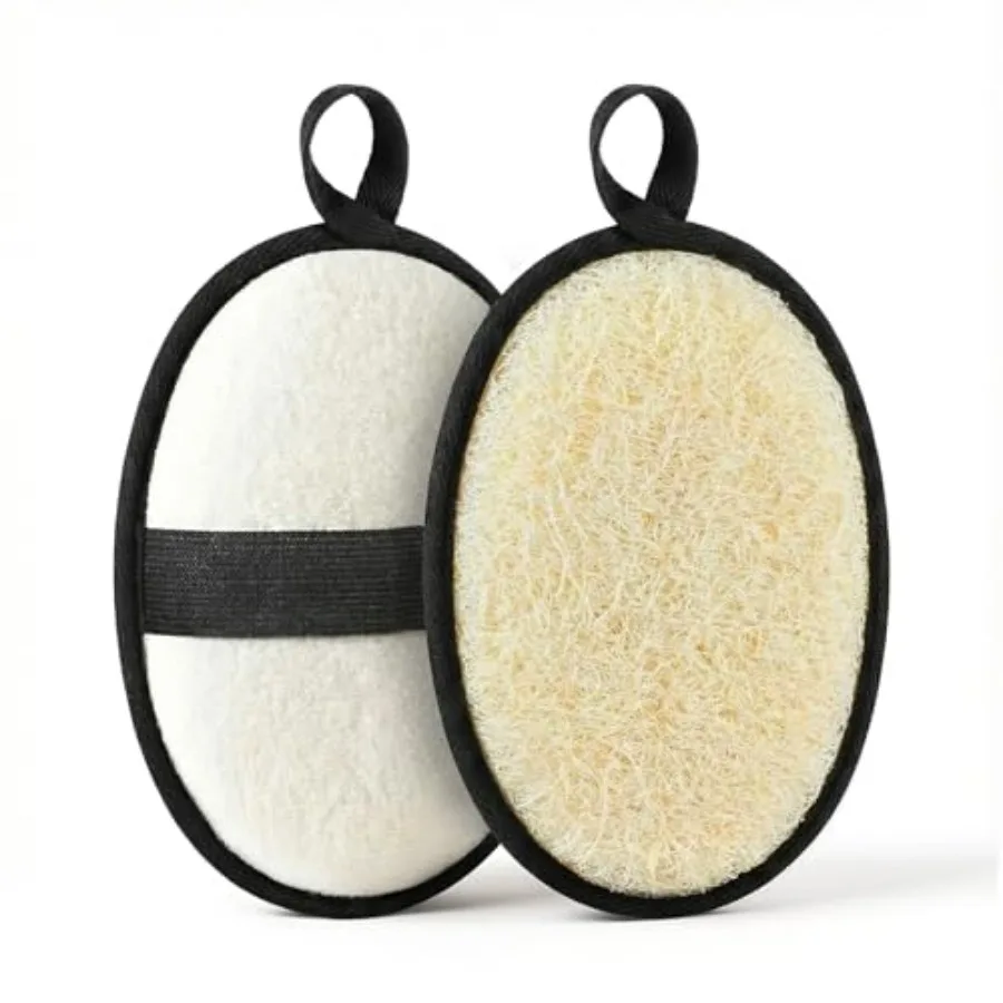 Natural Loofah for Men, 2PCS Black and White Set Egyptian Luffa Body Scrubber for Shower and Bath, Quick-Drying Exfoliating Spo