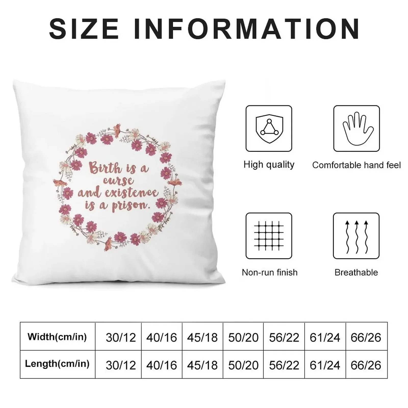 birth is a curse and existence is a prison Throw Pillow Cushion Cover For Sofa Pillows Aesthetic pillow