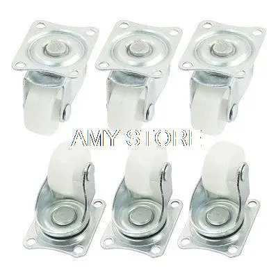 Swivel Top Silver Tone Fixed Plate White Plastic Wheel Castor 1