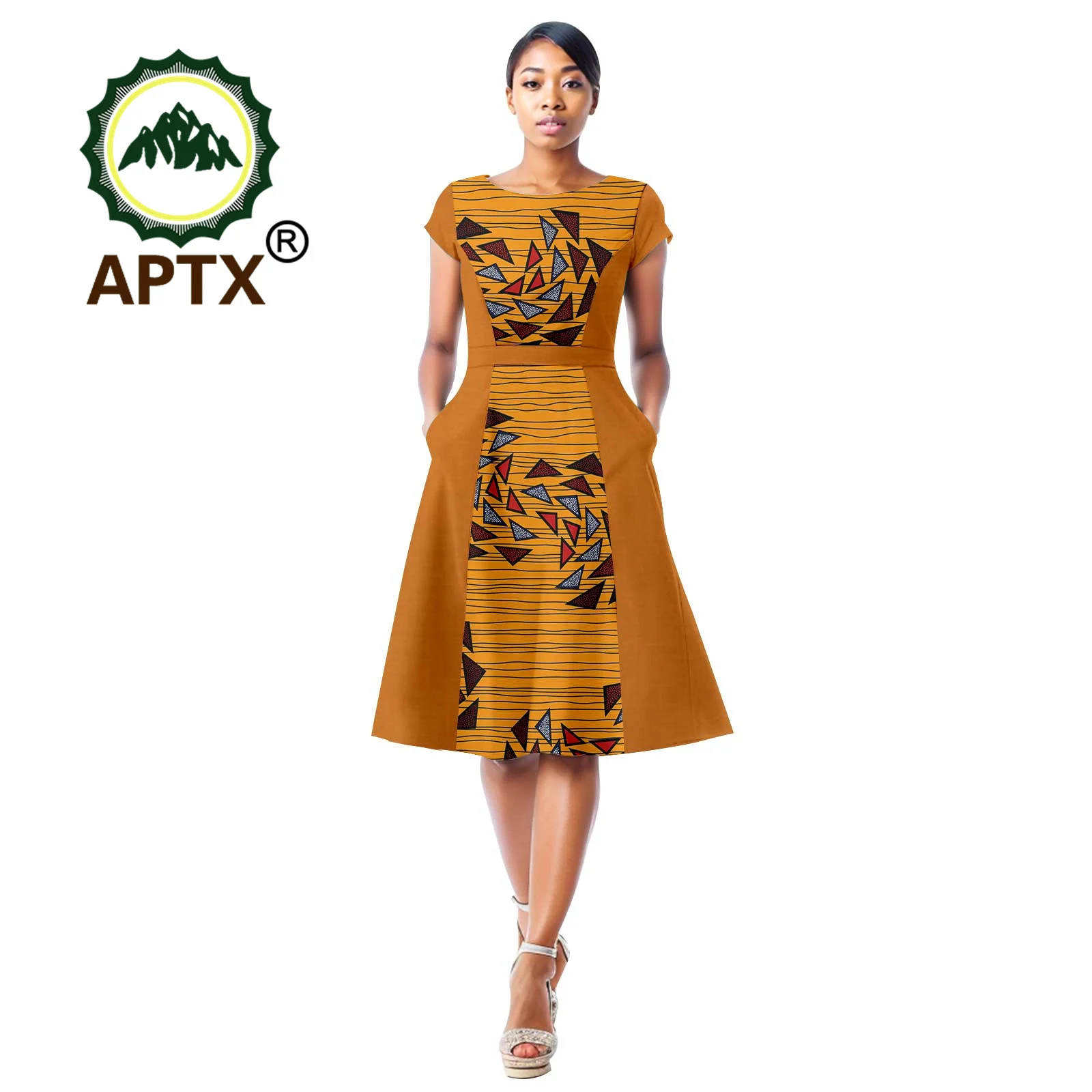 

African Women's Dress Ankara Print Patchwork Short Sleeve Knee-Length Dresses Dashiki Casual Party Wedding Clothes 2425073