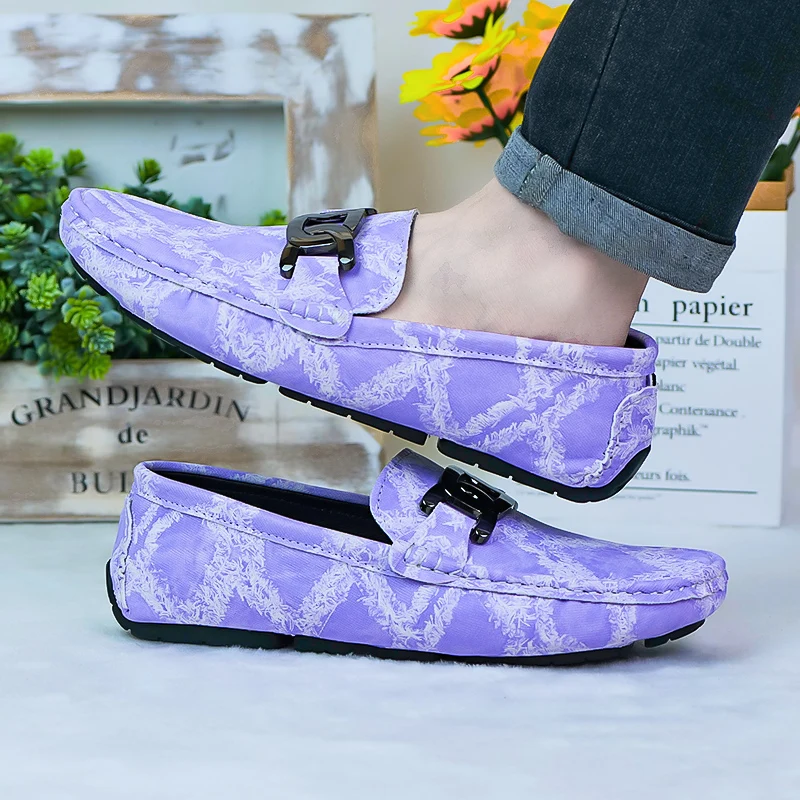 Men's Printed Textured Buckle-Detail Loafers, Men's Everyday Casual Slip-On Footwear, Men's Sturdy Build Slip-Resistant Footwear