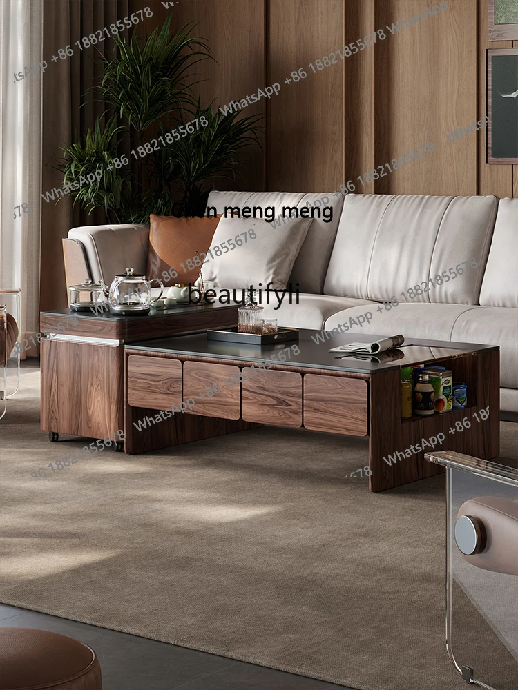 

Light luxury, living room household solid wood coffee table , modern simple small apartment rock slab Kung Fu tea table H