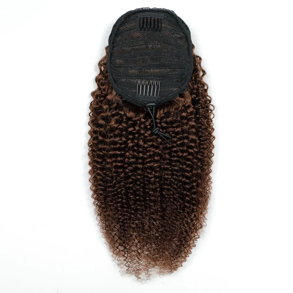 Parrucca per capelli umani premium Capelli afro ricci con coulisse Coda di cavallo 3C-4A Coda con coulisse Colore naturale regolabile per molteplici occasioni