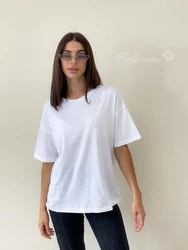 Hirsionsan 100% Cotton T Shirt Women 2024 Summer New Basic Solid Tees Casual Loose Tshirt Chic O Neck Female Couple Tops M-5XL
