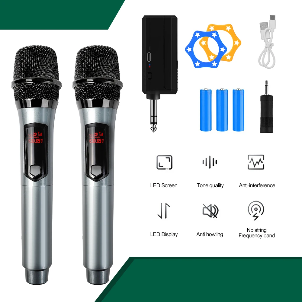 Wireless Microphone Dual Handheld Microphone Professional Karaoke Mic for Stage Church Party School Live Speaker Meeting Show