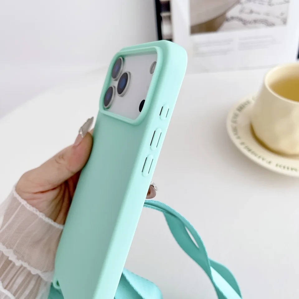 Funda de Silicona Mate con Correa de Cuello y Lanyard para iPhone 17 16 15 14 Pro Max 11 12 13 XR X XS 8 Plus SE Antigolpes 5