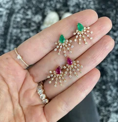 Green Red Waterdrop Spike 5A Cubic Zirconia CZ Sparking Bling Fashion Women Girl Stud Earring New Wholesale