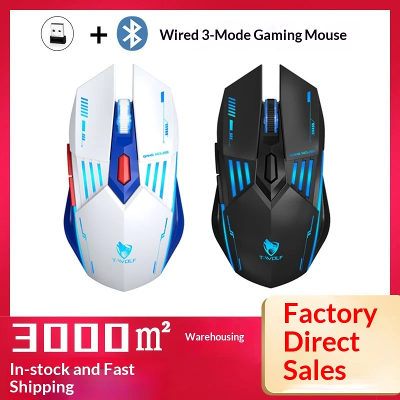 Bestseller T-Wolf X7 Tri-Mode Gaming Mouse Bluetooth Wired Rgb Backlit Silent Type-C Rechargeable Macro 6d For Pc Laptop Gamers