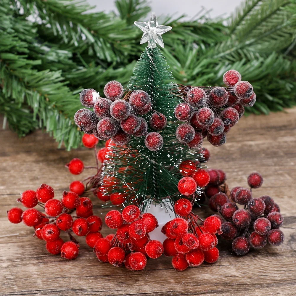 Mini Artificial Frosted Holly Berries, Bagas de Frutas Falsas, Estame para Grinalda DIY, Decoração de Festa de Natal, 100 Pcs, 20Pcs