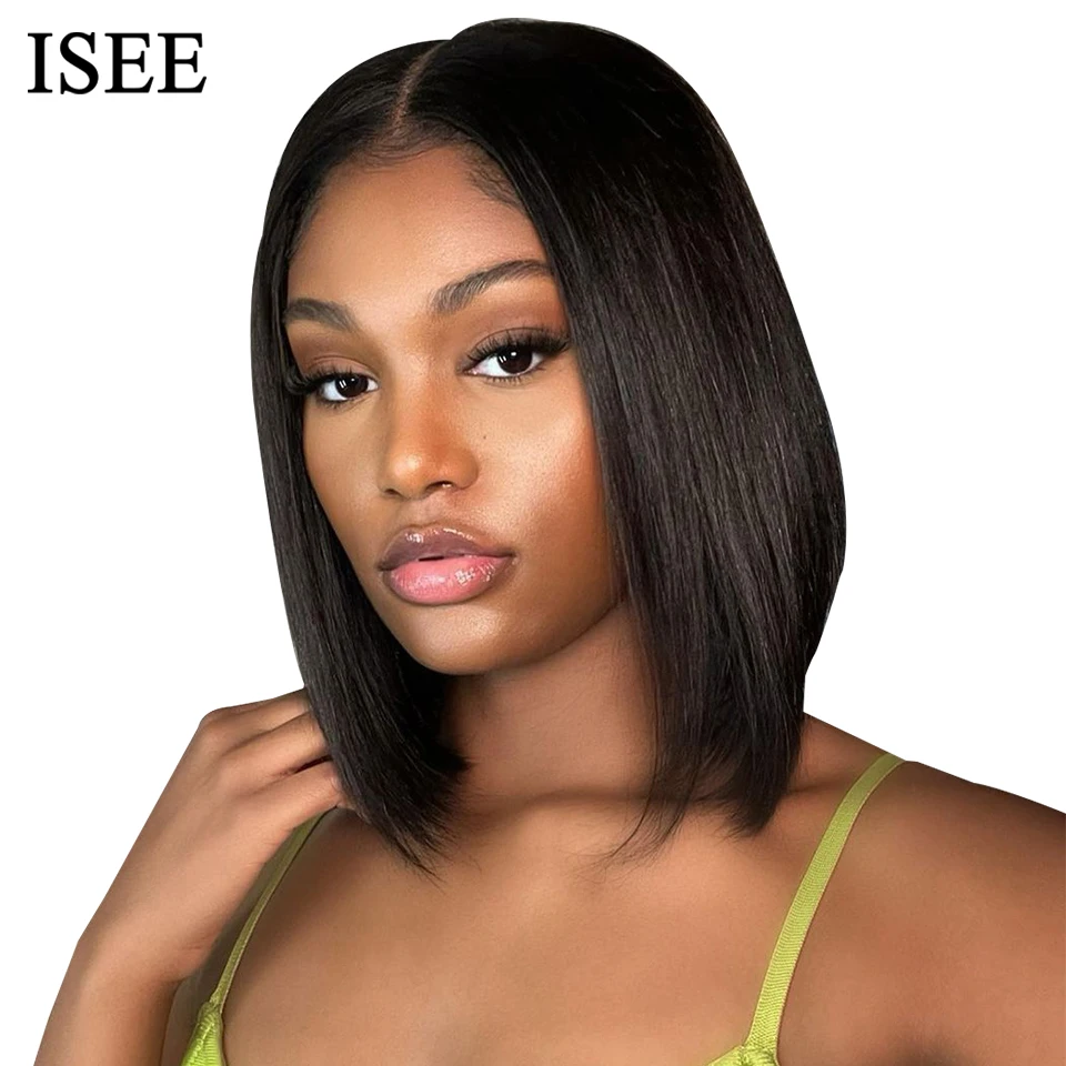 Straight Bob Wig Lace Front Human Hair Wigs For Women Brazilian Straight Lace Closure Wig ISEE 13X4 Lace Front Human Hair Wigs