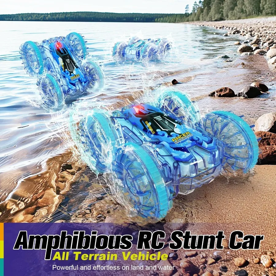 Amphibious Remote Control Car 4WD Waterproof RC Car 360° Flips Rotation Hand Gesture Stunt RC Boat Pool Toy for Ages 4-8 Lake B