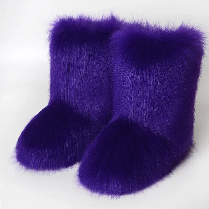 Y2k Winter Anti Slip FuzzyShoes Fluffy Fur Boots Women Furry Snow Boot Warm Soft Plush Inside Mid Length Woman Faux Fur Boots