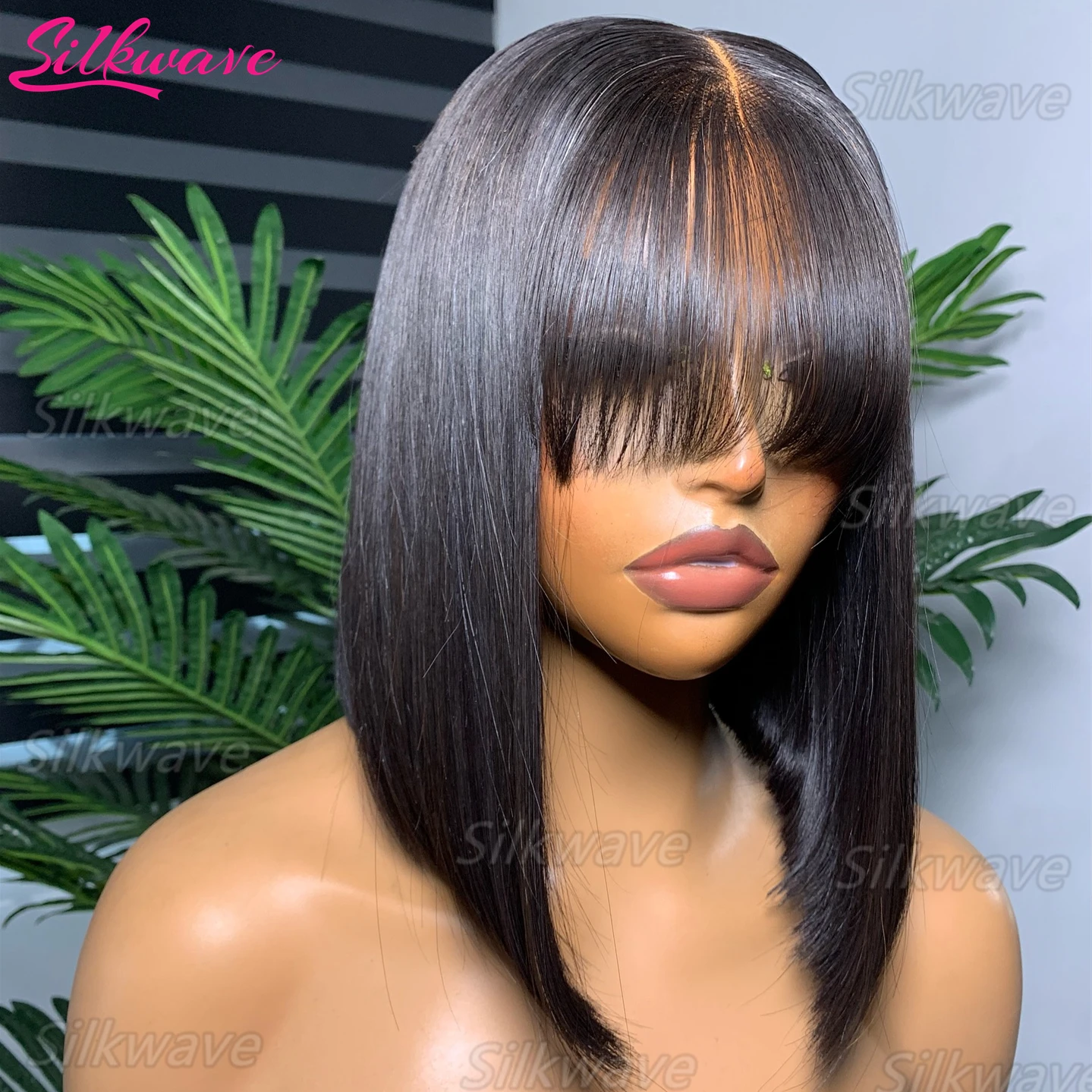 

Straight Bob Lace Wigs With Bangs Human Hair Wigs Fringe 3x1 Lace Middle Part Short Bob Wig For Women Realistic Scalp Brazilian