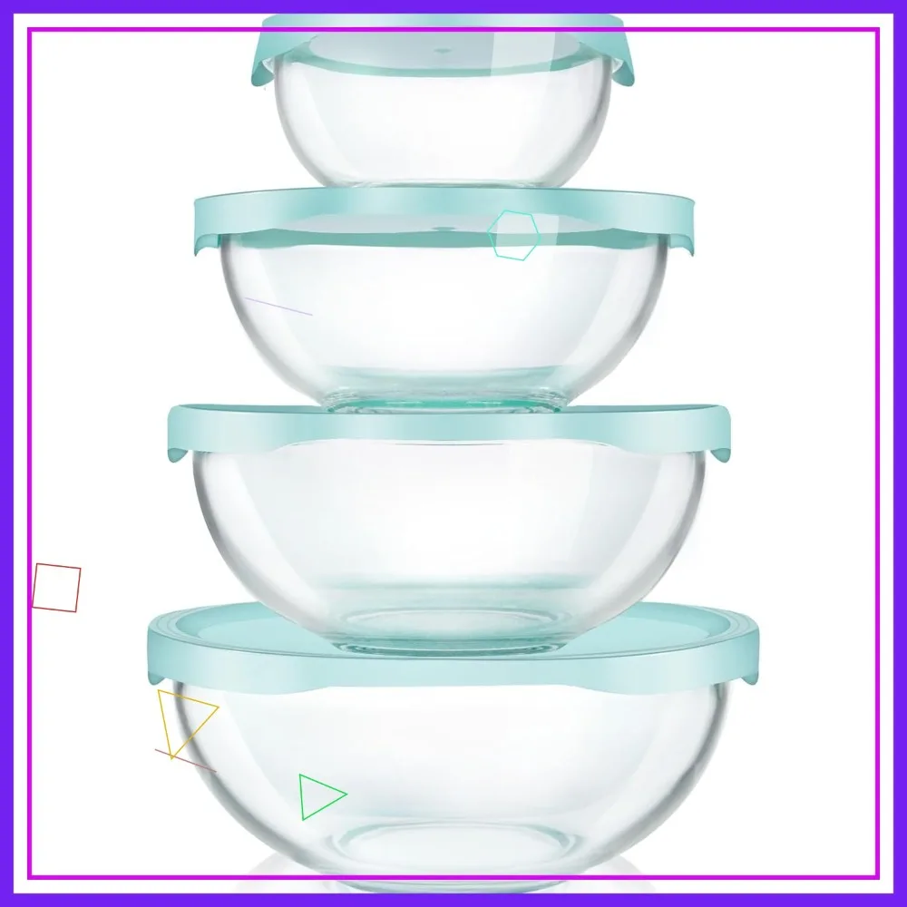 

Набор из 4 прозрачных стеклянных мисок с крышками, компактный дизайн для экономии места, можно мыть в посудомоечной машине, для выпечки и приготовления еды