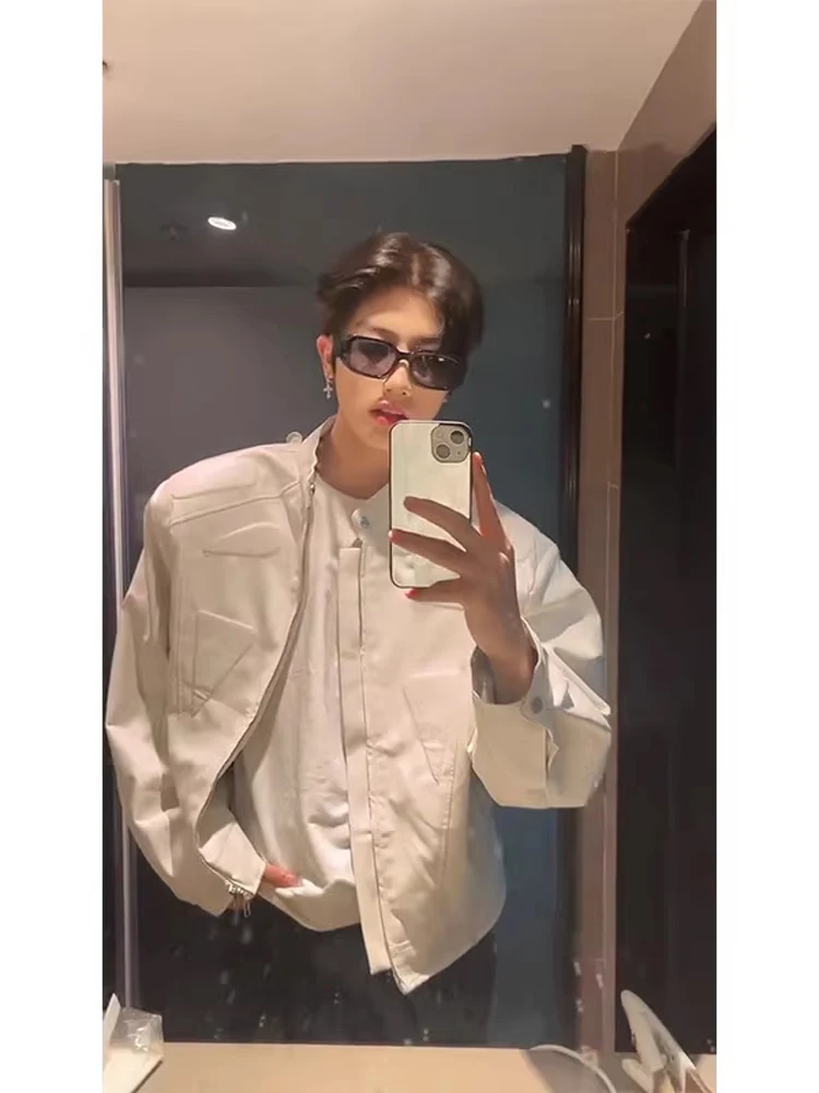 

Модная мужская байкерская кожаная куртка с подкладкой, верхняя одежда в американском стиле, уличная модель, повседневная весенняя одежда