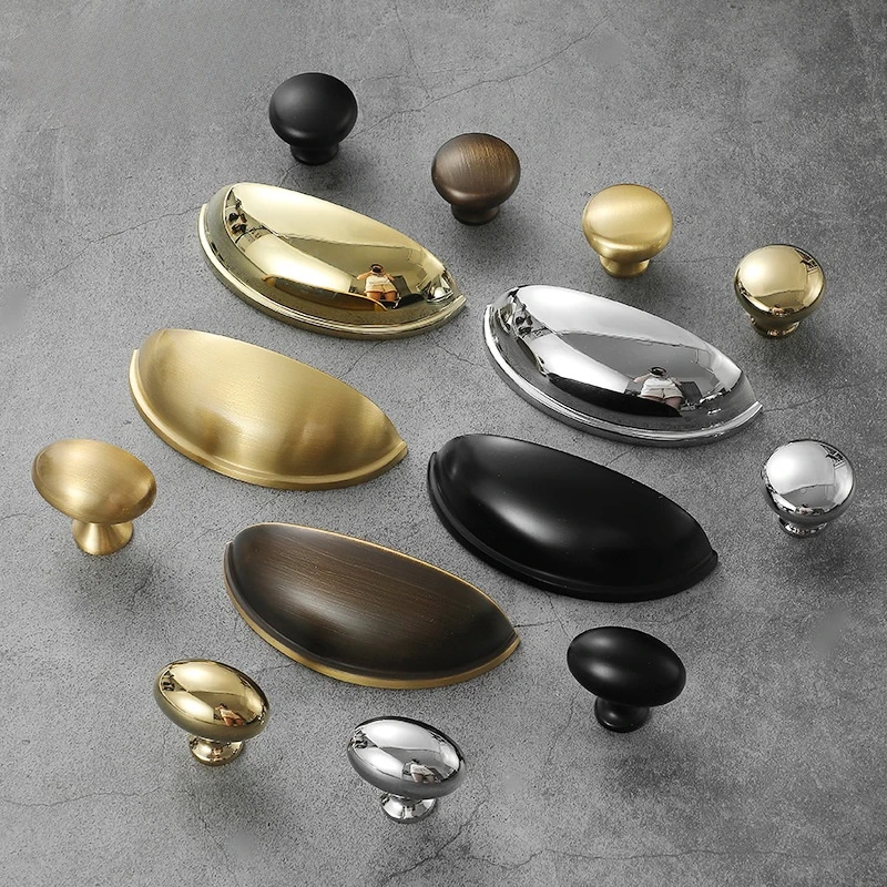 1Pcs Brushed Brass Kitchen Cabinet Handles Solid Copper Wardrobe Pulls Gold Furniture Handle Dresser Drawer Knobs