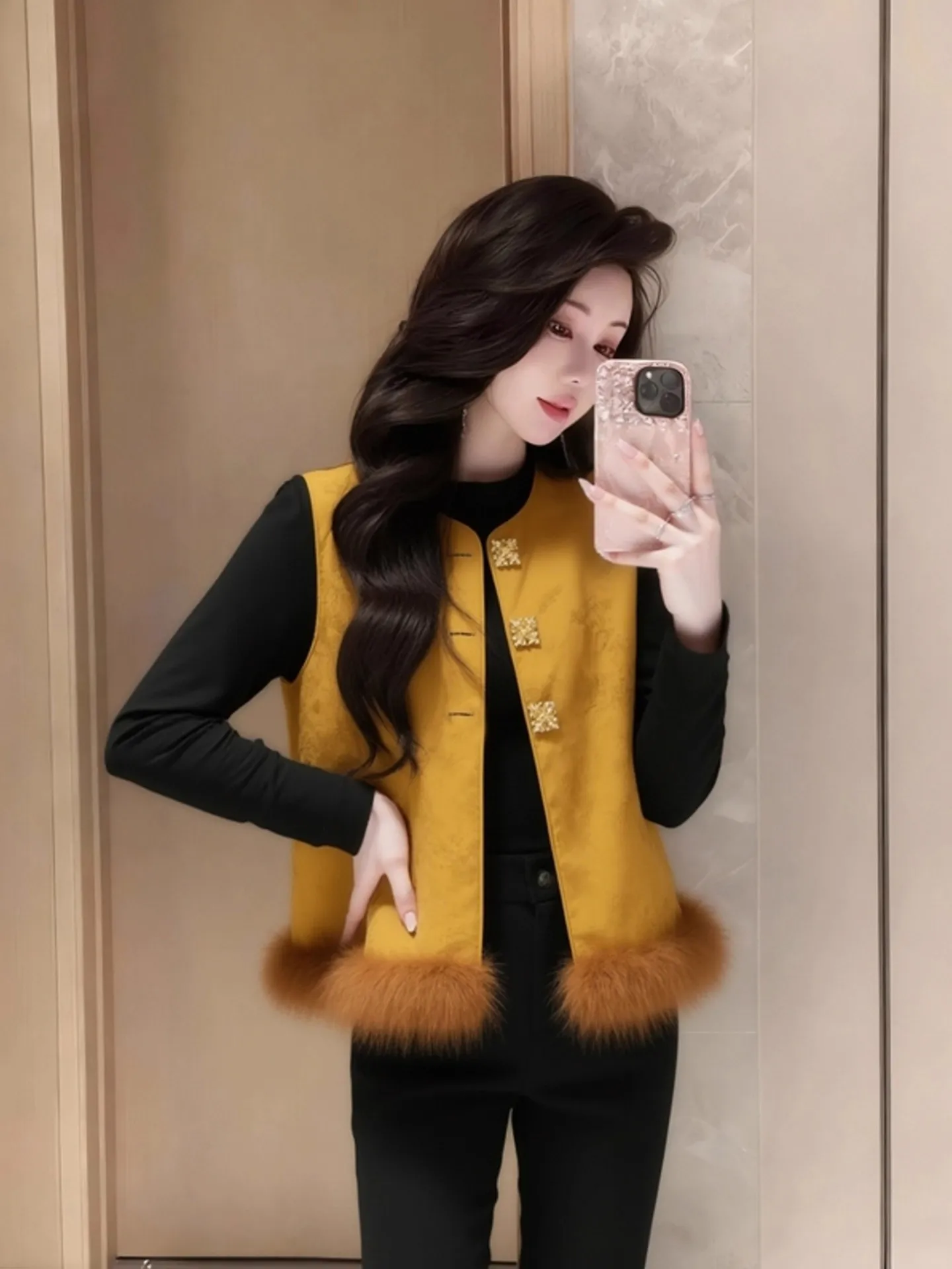 

Women's Knitted Nylon Jaet Chinese Sle New Faion Trend Winter Outerwear with Fringe round Ne No Sve Thiened