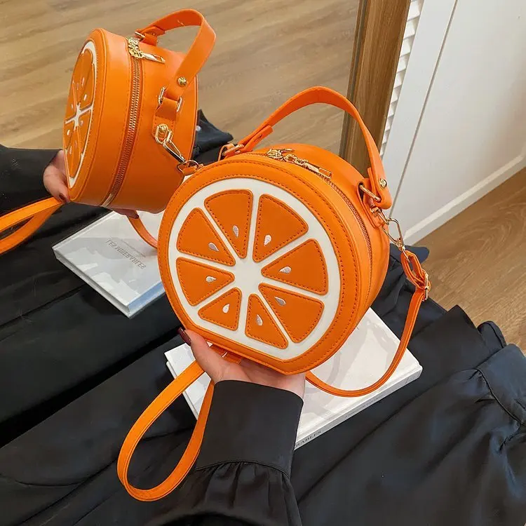 

Creative Fruit Bag Color-Block Stitching Handbag Orange Bag Single Shoulder Crossbody Orange Bag