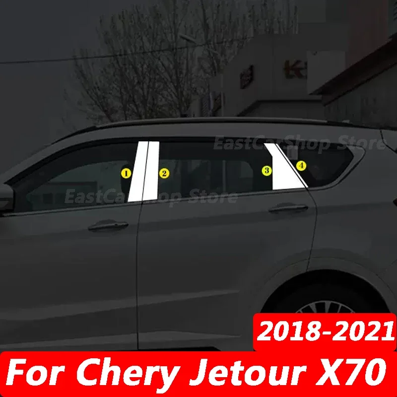 

For Chery Jetour X70 2018 2019 2020 2021 Auto Exterior Stainless Steel Car Door Window Column BC Chrome Pillar Post Cover Trim