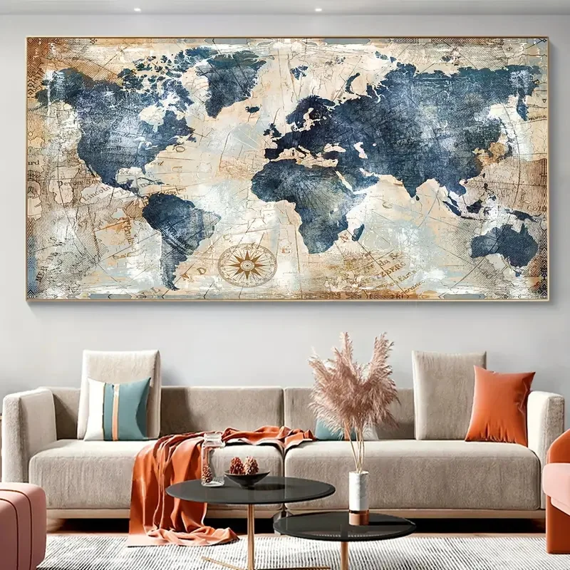 1pc Canvas Poster Vintage Art World Map Poster Decor Wall Art Posters Bedroom Living Room Corridor Wall Decoration Ideal Gift view 5