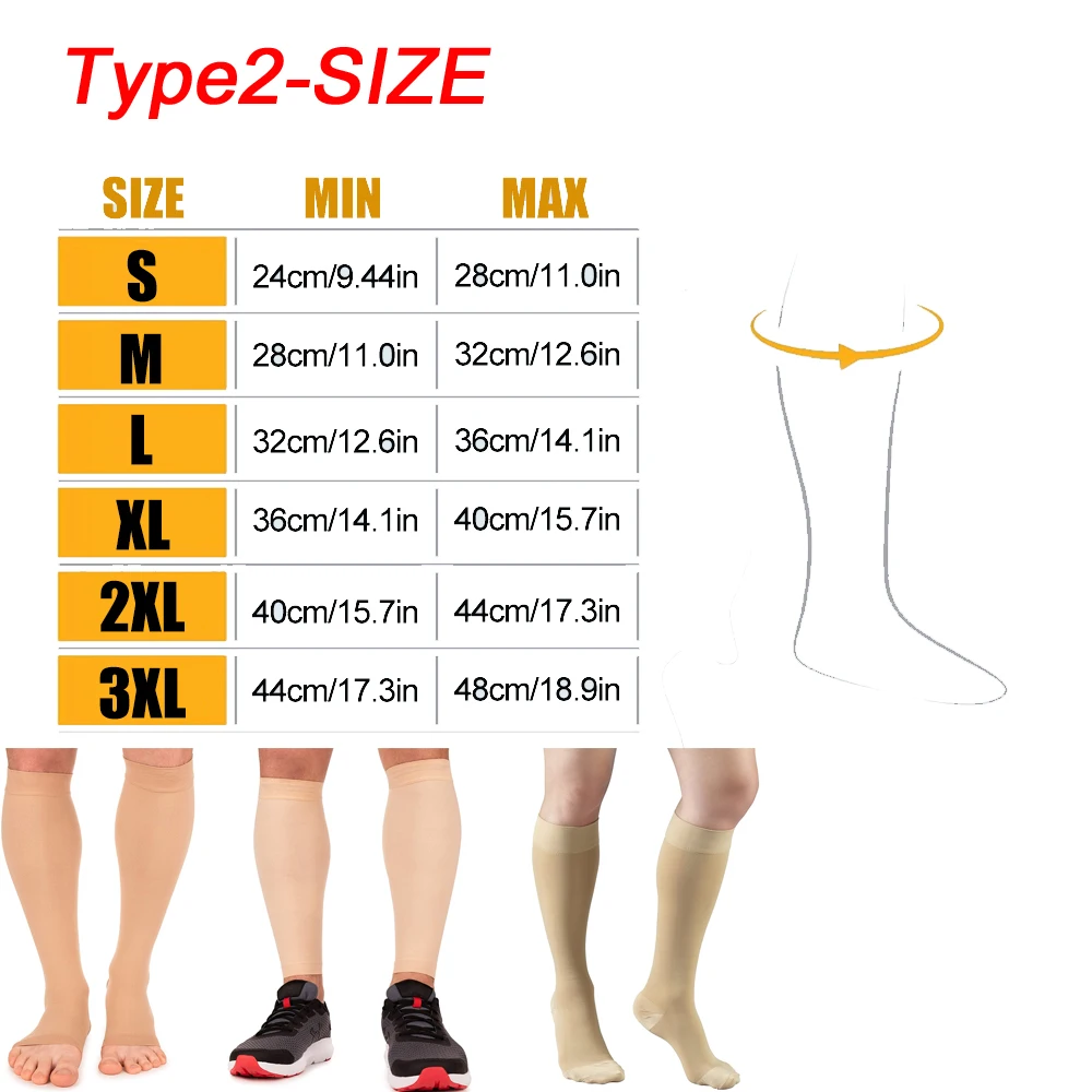 Open Toe Knee-High Medical Compression Stockings Varicose Veins Stocking Compression Brace Wrap Shaping for Women Men 18-21mm