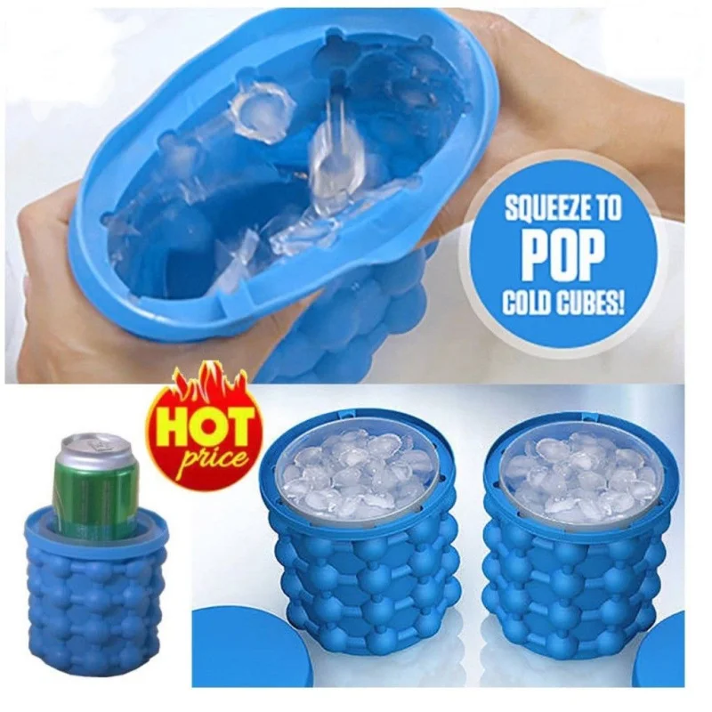 

2 in 1 Silicone Ice Cube Mold Large Ice Bucket Portable Frozen Drink Maker For Whiskey Beer Bar Kitchen
