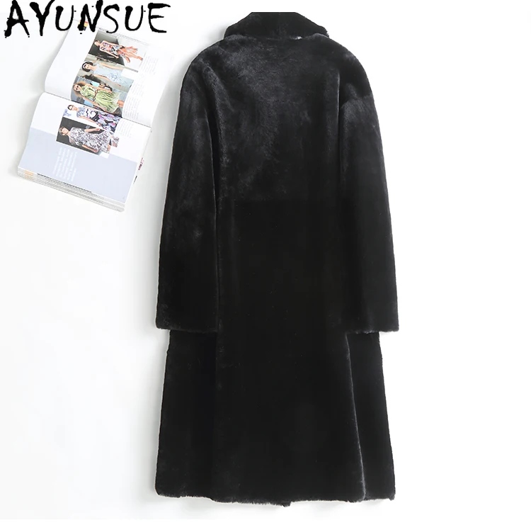 AYUNSUE Top Quality Natural Merino Sheep Fur Jackets for Women 2023 Long Real Fur Coat Womens Korean Style Outerwears Chaquetas