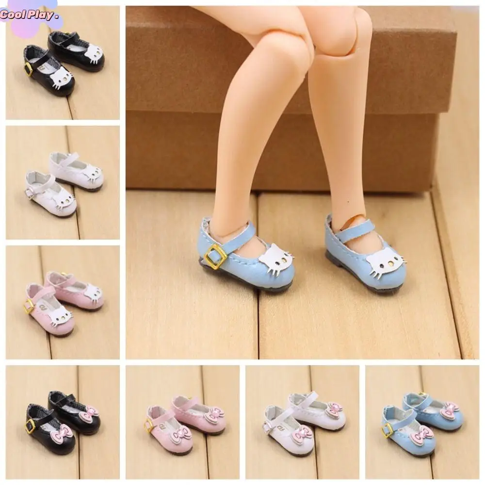 

1 Pair Cat Mini Casual Shoes PU Leather Bow Decorate Doll Shoes Crystal Round Toe Blyth Doll Shoes ICY DBS Blyth Doll