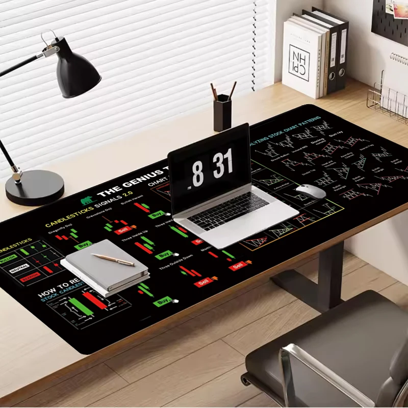 EXCO Stock Market Trader Leather Mouse Pad Large Candlestick Pattern Chart Keyboard Mousepad Investor Desk Mat Leather Base - view 5