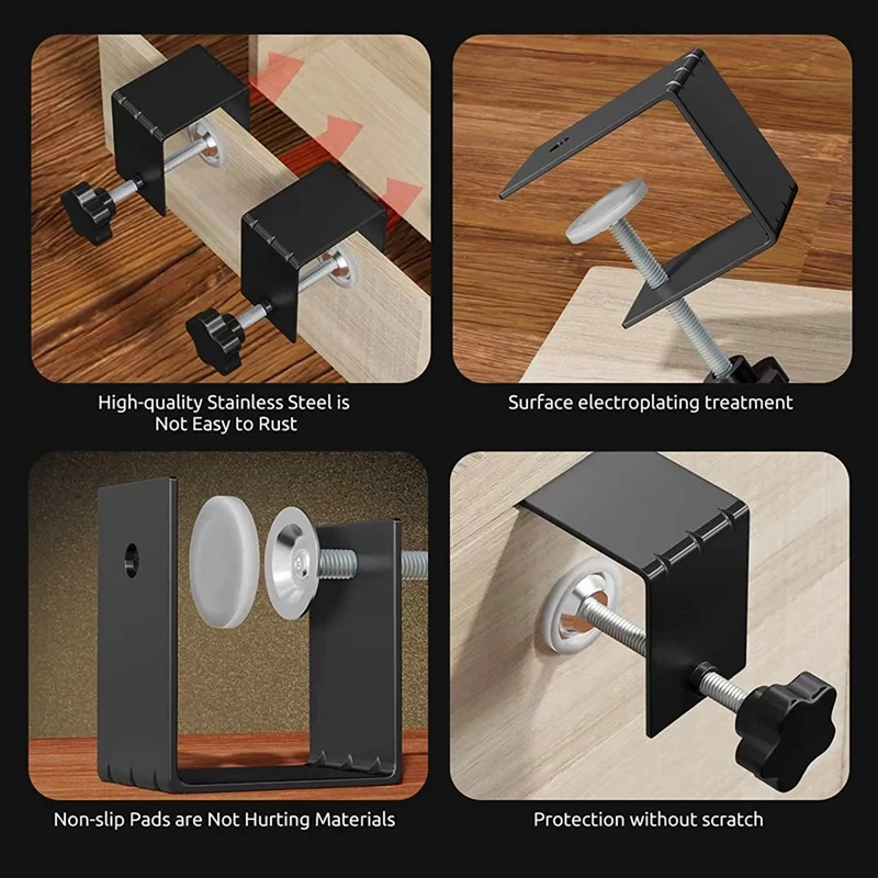 4 قطعة أجهزة الخزانة C المشبك العالمي الأسود لتركيب باب خزانة النجارة مع مجموعة لقمة ثقب غاطسة