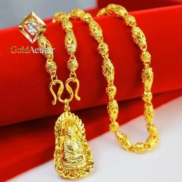 

Золотое ожерелье GoldAether Luxury 24K 9999 из чистого золота с подвеской в виде дракона, мужское, с креплением на колье-цепочке