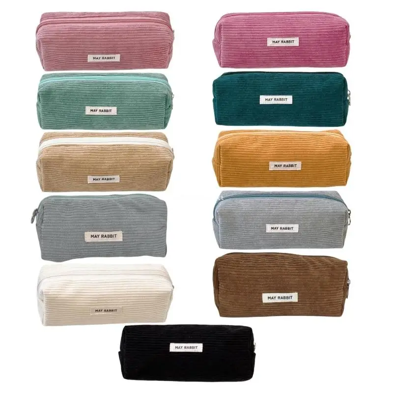 

2Pcs Corduroy Pencil Case for Children Student Adult, Large Capacity Pen Bag Dropship