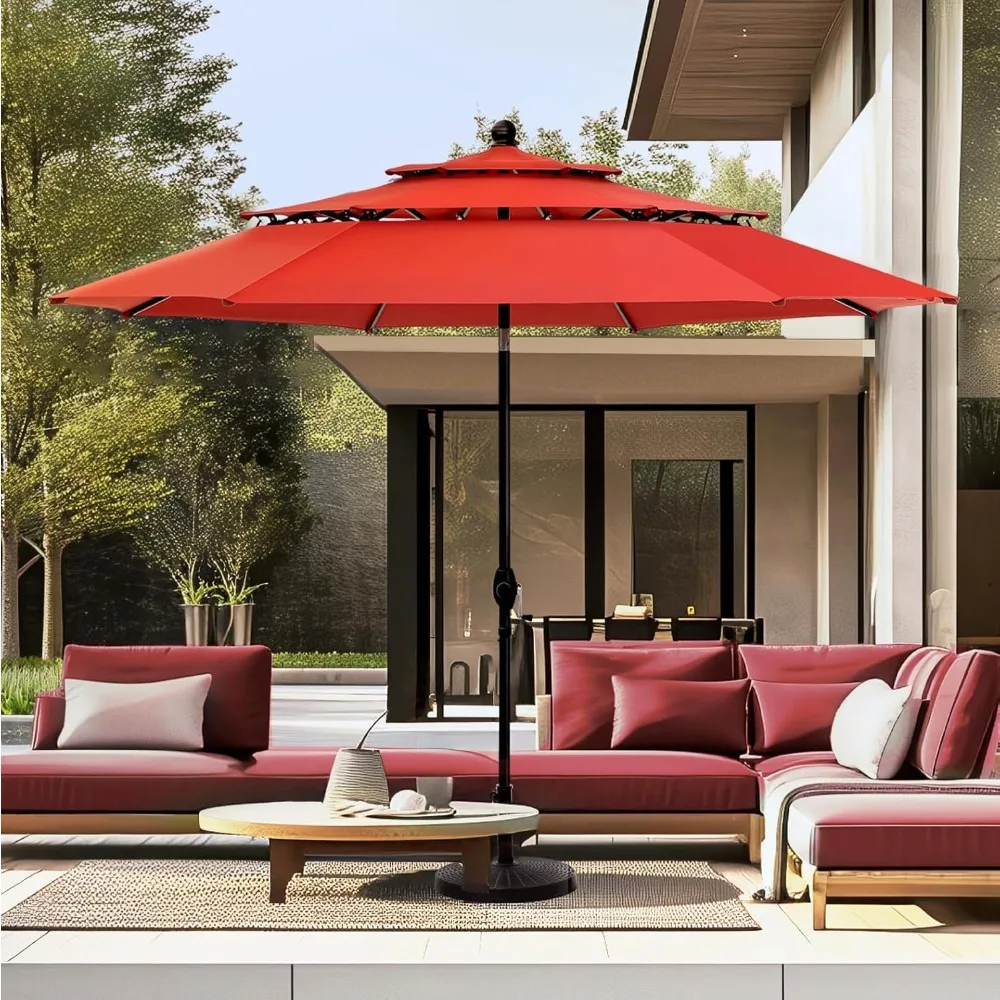 

10ft Patio Umbrella Outdoor 3 Tier Vented Market Table Umbrella with 1.5 Umbrella Pole and 8 Sturdy Ribs, (Orange Red)