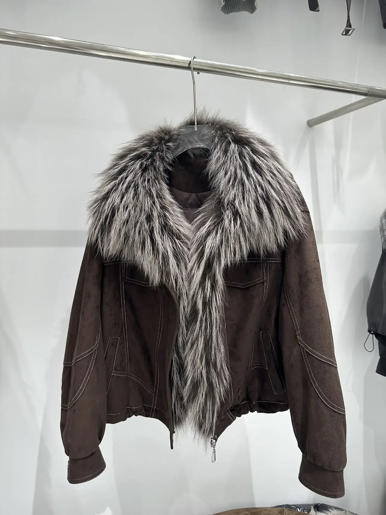 OFTBUY Real Fox Fur Oversized Collar Goose Down Jacket Winter Warm Zipper Drawstring Hem Outerwear Women Suede Cropped Coat
