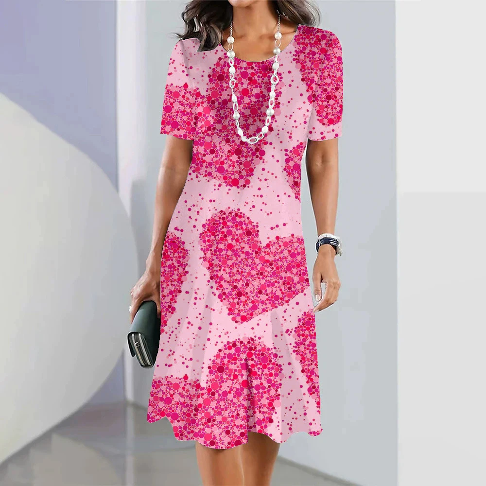 

Модные женские мини-платья с принтом тай-дай и сердечками, летнее уличное женское платье с коротким рукавом и 3D принтом 3XL, повседневное платье больших размеров