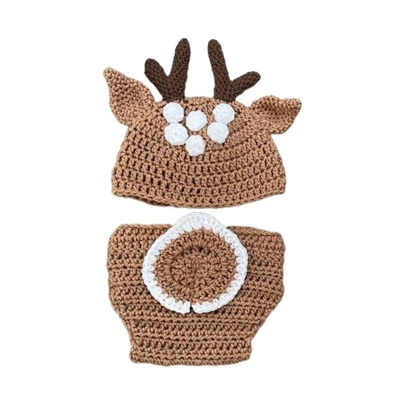 J15U Photo Clothes Newborns Girl Boy Photography Props Baby Costume Clothing Infant Supply Antler Hat & Romper Outfit