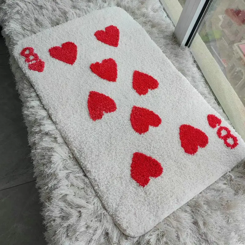 Red Love Heart 8 Carpet Soft Tufted Card Shape Rug Living Room Decor Non-slip Bathroom Floor Mat Bedroom Doormat Bedside Pad