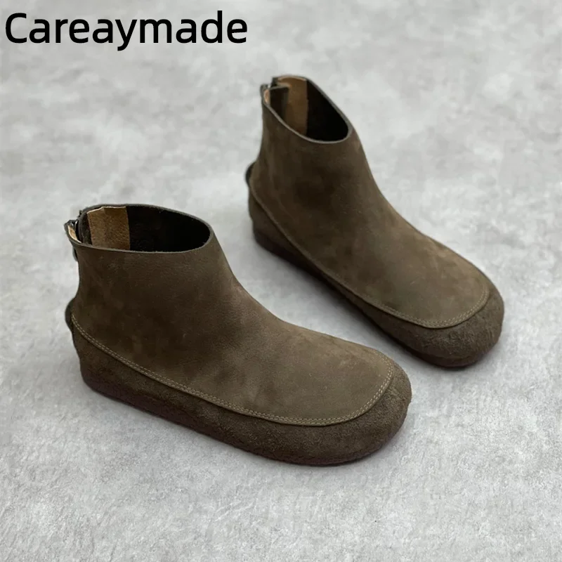 Careaymade-Genuine Leather Women\'s Boots Fashion Winter/Spring wool warm After Zipper British handmade Women single Short Boots