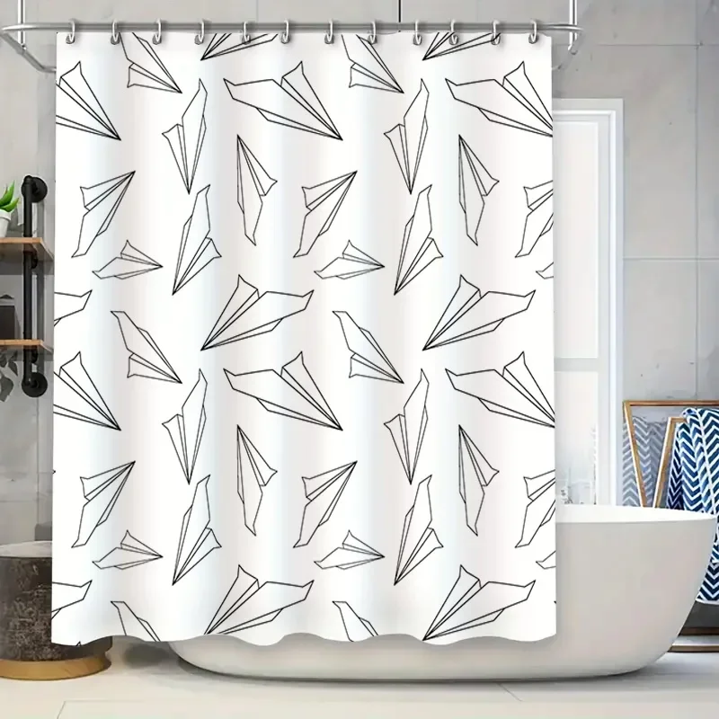 

Занавеска для душа из бумажного самолета: современная черно-белая декоративная водонепроницаемая подкладка для ванной для дома, ванной комнаты, доступны различные размеры!