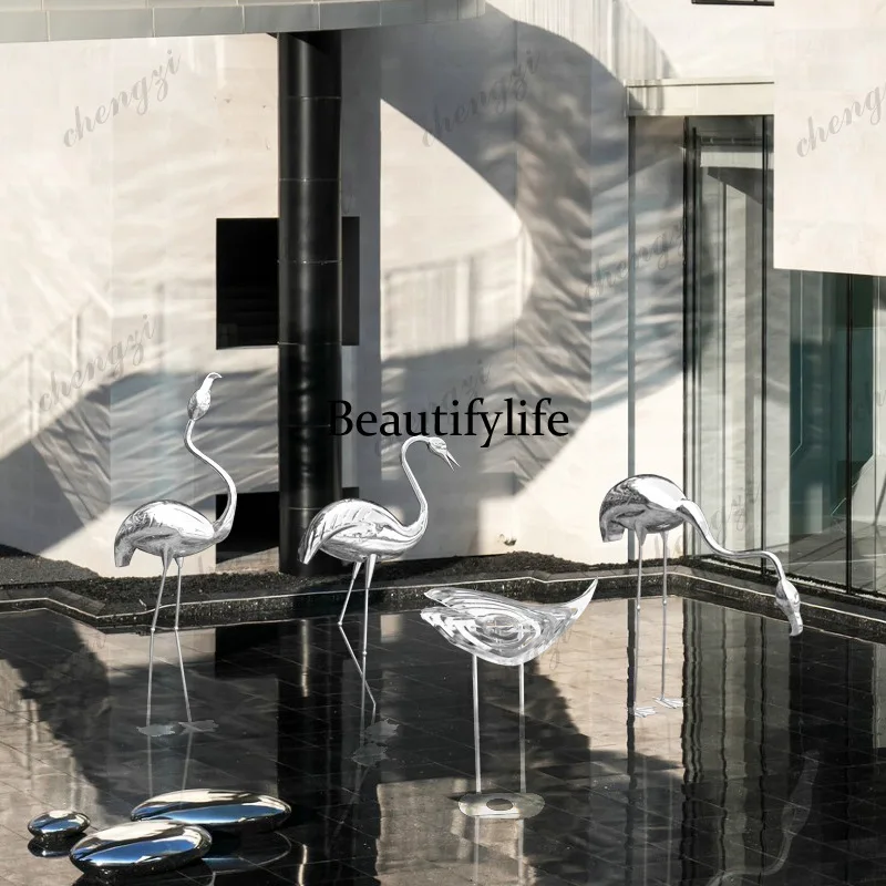 A74 Outdoor fountain pool Park pool ornament Stainless steel animal sculpture floor ornament