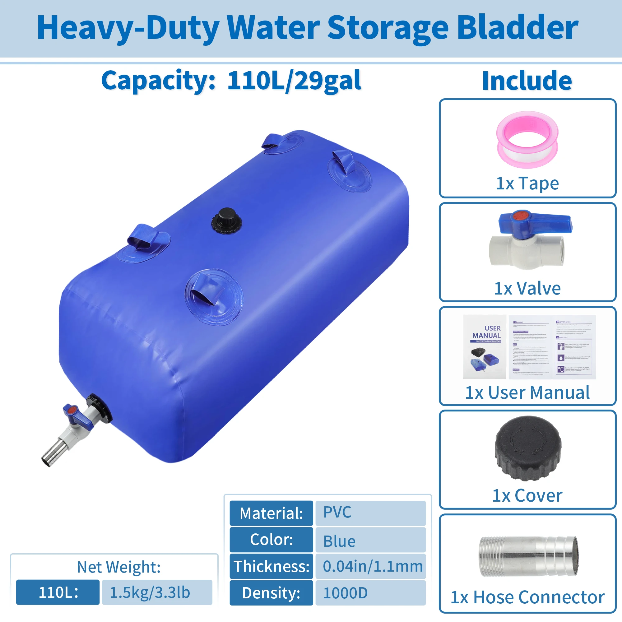 

UXCELL 110 L/29 Gal Water Bladder Storage Container Portable Water Tank RV Camping