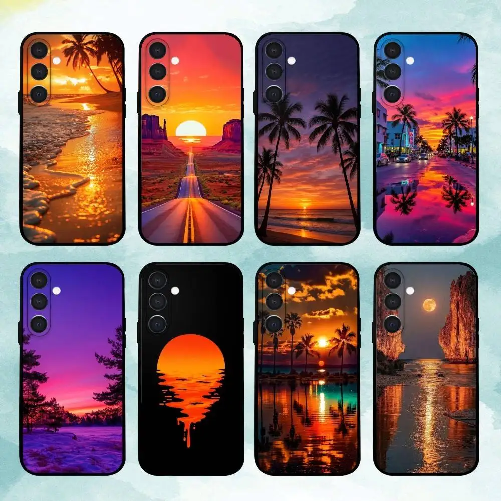 Capa de telefone S-Sunset para Samsung A73,72,71,53,52,51,22,91,80, capa preta macia