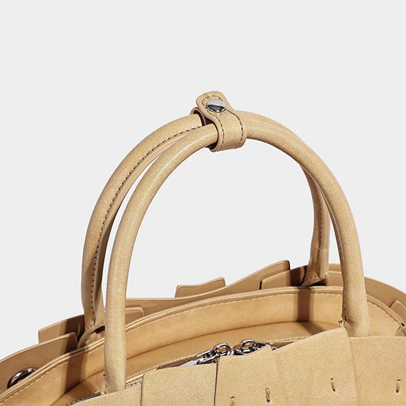 Fächerförmige Lotusblatt-Rüschen-Umhängetasche, Handgefertigte Patchwork-Tragetasche für Damen, Designer Trendige Pendler-Boho-Chic-Handtasche – Detail 6