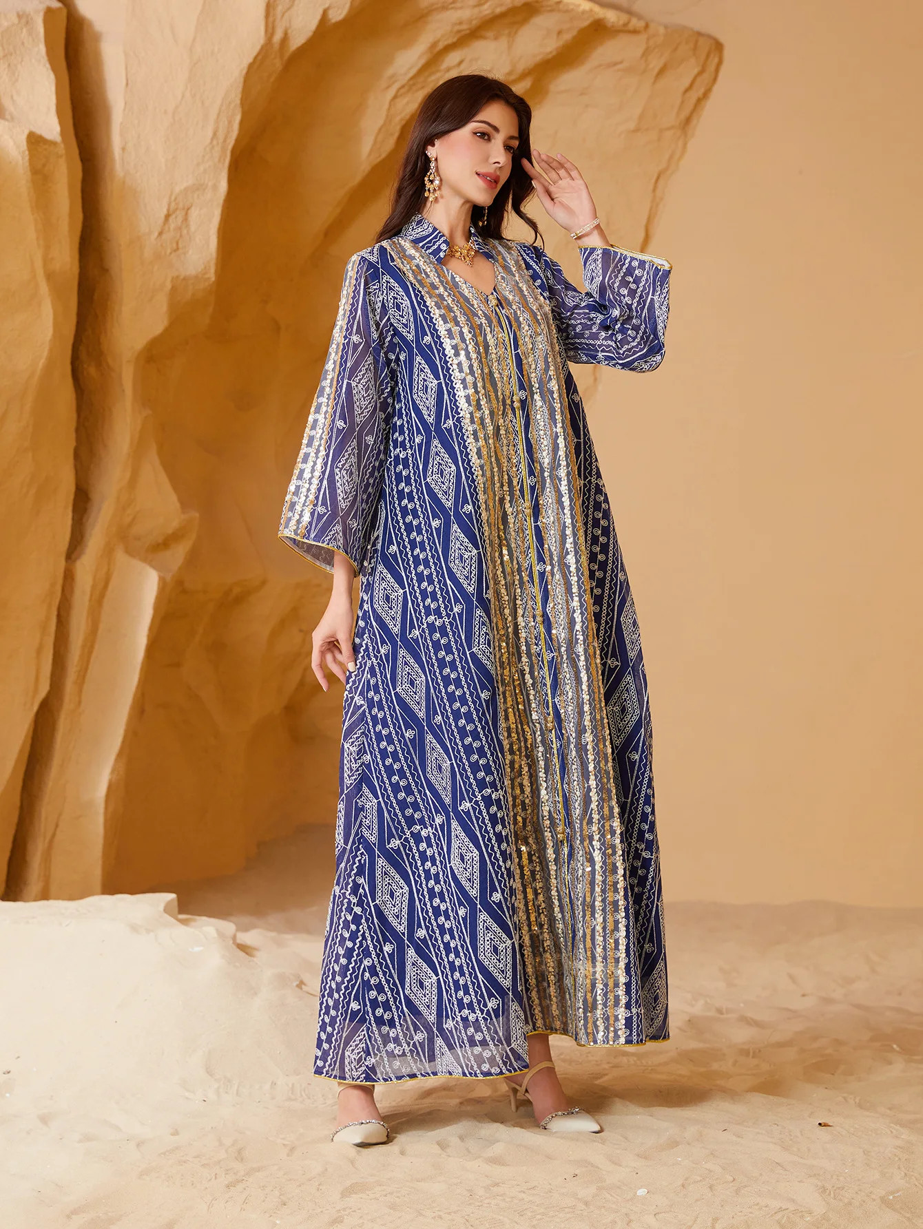 

Embellished Dress Plus Size Sequin Embroidery Dress Modest Muslim Evening Gown Elegant Luxury Long Sleeve Abaya Party Dress