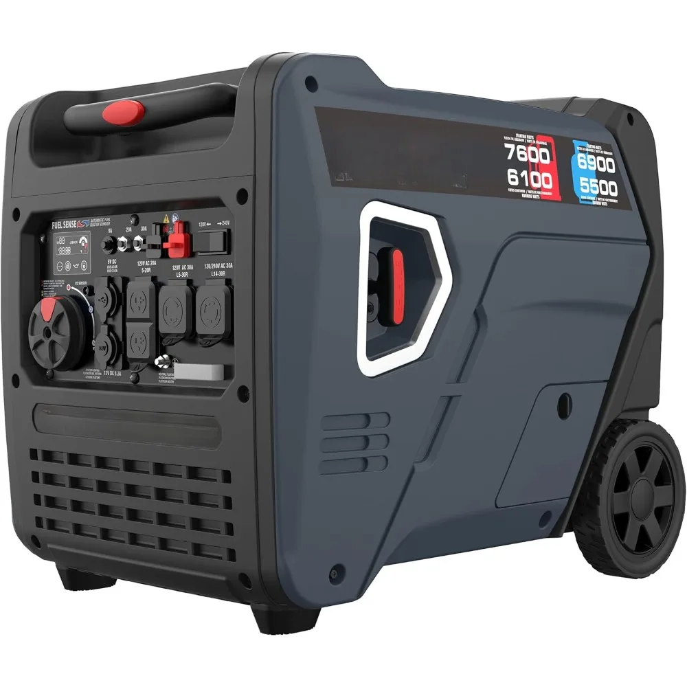 Portable Inverter Generator, 7600W Dual Fuel Electric Start RV Ready, EPA & CARB Compliant CO Sensor, with Telescopic Handle