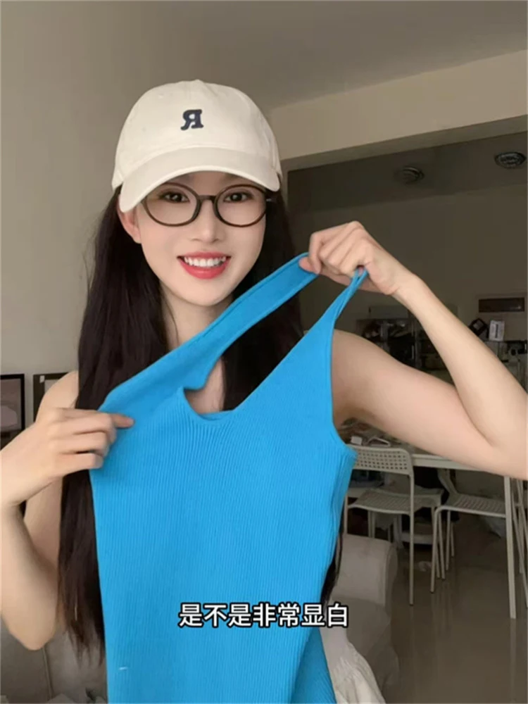 سترة نسائية صيفية كلاسيكية بدون أكمام برقبة معلقة وتصميم أنيق وظهر مكشوف عصري أنيق وحزام محبوك