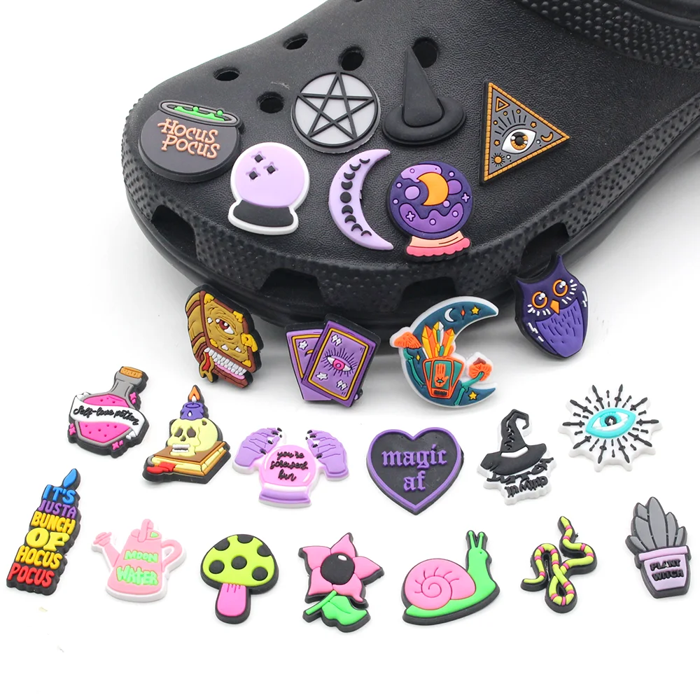 1PCS Cute Witch Shoe Charms Fashion Cartoon Magic Ball DIY Slipper Accessories Pins Decorate Kids Girls Women X-mas Party Gifts